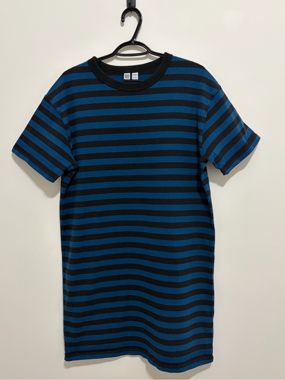 Uniqlo Black and Blue Striped Short Sleeve T-Shirt Dress